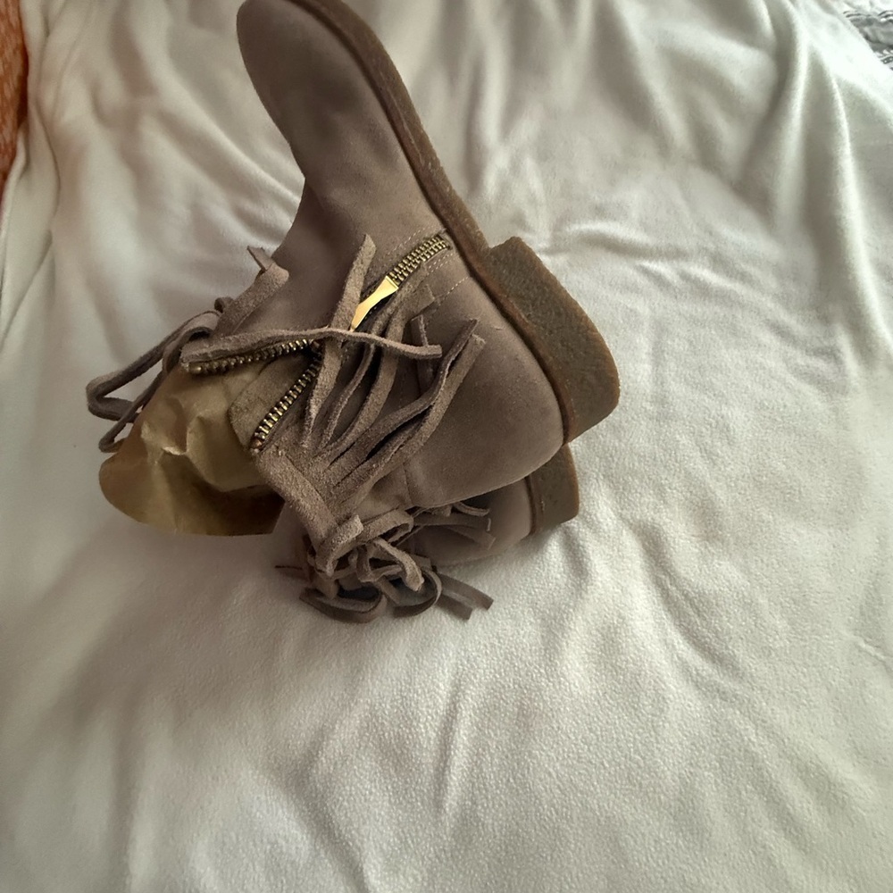 Kate Spade Boho-Chic Suede Fringe Ankle Boots - Taupe/Tan